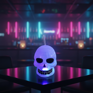 ハロウィーンパーティーの好意のためにふたとストローを備えた頭蓋骨の形をしたプラスチック飲料メガネ - Product Image 2