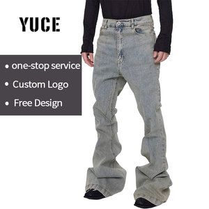 YUCE <span class=keywords><strong>Jeans</strong></span> a Zampa d'Elefante in Denim Pesante per <span class=keywords><strong>Uomo</strong></span>, Pantaloni Casual Streetwear con Logo Personalizzato - Product Image 2