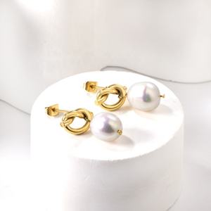 Custom 18K Gold Plated Stainless Steel Fashion Jewelry Hoop <b>Drop</b> Stud <b>Earrings</b> Set Diamond <b>Pearl</b> <b>Earring</b> for Women - Product Image 3