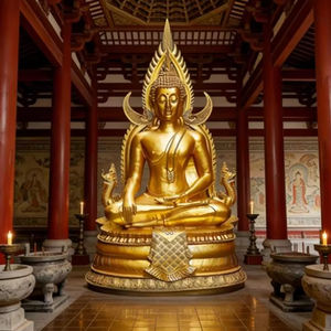 Statue de <span class=keywords><strong>Bouddha</strong></span> dorée géante personnalisable assise sur une chaise, statue de <span class=keywords><strong>Bouddha</strong></span> en fibre de verre, figurine de <span class=keywords><strong>Bouddha</strong></span> zen, ornements bouddhistes, thème bouddhiste - Product Image 1