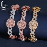 Bracelet en argent sterling S925 avec moissanite couleur D VVS1, motif fleur de rose, maillons cubains en forme de 8, passe le testeur de diamant, cadeau pour femmes et hommes