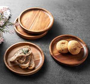 Home Kitchen Round Acacia Wood <b>Tray</b> Serving Platter for Food & Snacks Wedding for Plate <b>Dinner</b> Plate for Wooden - Product Image 1
