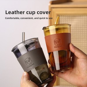 Botella de <span class=keywords><strong>Agua</strong></span> de Vidrio de Gran Capacidad AiFeize Deer Straw Cup, Doble Uso, con Funda Aislante de Silicona, Diseño Moderno, Apta <span class=keywords><strong>para</strong></span> <span class=keywords><strong>Microondas</strong></span> - Product Image 3