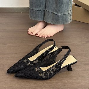 504 Summer Factory New Mesh Lace Flower Toe <b>Sandals</b> with Pointed Back, High-quality Single Shoes, Slim High-heeled Women's Shoes - Product Image 6