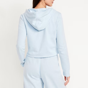 Felpa Corta da Donna Personalizzata in Velluto Felpato, Traspirante, con Zip Intera e Cappuccio con Coulisse, Giacca Casual Sportiva - Product Image 2