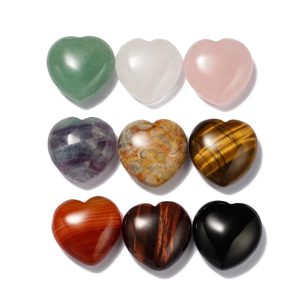 Piedra preciosa curativa de cuarzo rosa, corazón de cristal de 30mm, selenita, corazón de amor tallado, palma, Chakra, Reiki, equilibrio