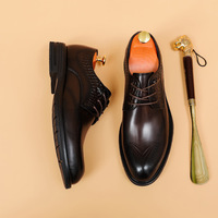 Chaussures habillées Derby Premium pour Homme, en cuir noir brillant à bout ailé, robustes, pour le bureau