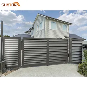 Outdoor house villa security swinging gates door design modern electric automatic aluminum double swing driveway gate