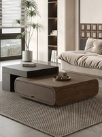 Table basse en bois massif couleur noyer pour salon, petit appartement, style moderne, simple, vintage, Wabi-Sabi, meuble TV