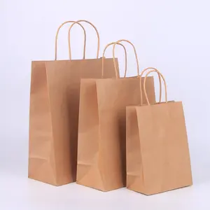 接受定制印刷牛皮纸袋，带手柄可回收功能品牌纸质购物袋