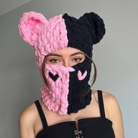 Nouveau masque de ski chaud doux à la mode tricoté à la main oreilles d'ours cagoule moelleux Crochet fil d'hiver en peluche Polyester/coton caractère