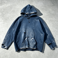 Sweat à capuche en molleton français haut de gamme à ourlet brut, effet vieilli et délavé, personnalisable, fabriqué en Chine