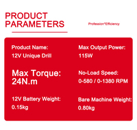 Set Bor Listrik Tanpa Kabel 12V Terbaru dengan Kecepatan Variabel, Obeng Elektrik Merah, Torsi 24Nm, Chuck Tanpa Kunci, Baterai Lithium, Dapat Dibalik
