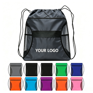 Custom Logo <b>Drawstring</b> <b>Backpack</b> Sports Gym Bag with Mesh OEM ODM Customized <b>Drawstring</b> Sack for Fitness Travel - Product Image 3