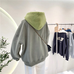 Sudaderas <span class=keywords><strong>con</strong></span> <span class=keywords><strong>capucha</strong></span> de gran tamaño 2024 para <span class=keywords><strong>mujer</strong></span>, terciopelo de pelo de cordero 50% <span class=keywords><strong>con</strong></span> costuras de letras, viento BF para invierno - Product Image 5