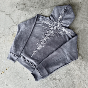 Sweat-shirts à capuche surdimensionnés en coton lourd de haute qualité, broderie personnalisée, streetwear, teinture acide, délavé au soleil - Product Image 3