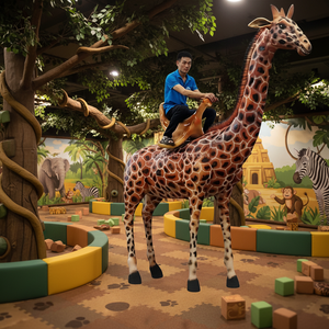 Manège mécanique girafe pour enfants dans un parc d'attractions - Product Image 1