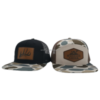 Gorra de camuflaje para caza, tipo snapback, de 6 o 7 paneles, con malla, parche de cuero personalizado con logo, gorra de camionero de algodón marrón camuflado, impermeable, con cuerda.