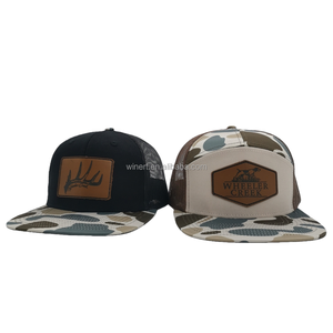 Casquette de chasse camouflage <span class=keywords><strong>Snapback</strong></span> 6/7 panneaux en maille avec logo patch en cuir personnalisé, en coton marron, style camionneur, imperméable avec cordon - Product Image 3