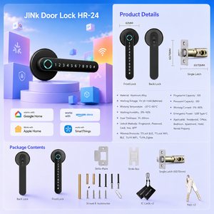 Serrure de porte intelligente en alliage d'aluminium JINKLock HR-24, déverrouillage par empreinte digitale, mot de passe, carte, <span class=keywords><strong>clé</strong></span> mécanique, contrôle par application, iOS, <span class=keywords><strong>USB</strong></span>, utilisation à l'hôtel, à domicile - Product Image 3