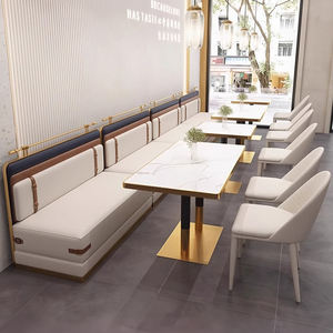 طقم أثاث مقهى تجاري مربع الشكل للوجبات السريعة، طاولة رخامية مع كراسي ومقاعد أريكة للمطاعم - Product Image 1