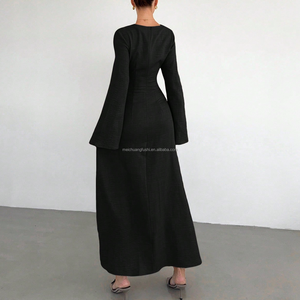 Abito Lungo Elegante Personalizzato <span class=keywords><strong>da</strong></span> Donna con Maniche Lunghe, Vita Attorcigliata e Dettagli Arricciati, Vestito <span class=keywords><strong>da</strong></span> Sera Modesto per Ospiti di Matrimonio e Feste - Product Image 4