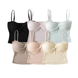 Wholesale Summer New Solid Color Camisole Top Women Sexy <b>Padded</b> Knot Design Breathable Lightweight Four-Way Stretch Front - Product Image 1