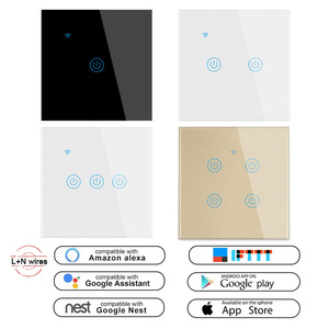 Interrupteur mural tactile intelligent LEDEAST DS-101BW Tuya 1 2 <span class=keywords><strong>3</strong></span> 4 Gang 400W Smart Life Home Light Wifi avec panneaux en verre, contrôleur d'interrupteur Wifi - Product Image 1