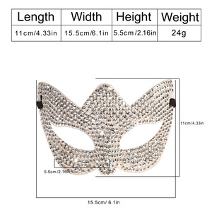 Máscara de Cabeza de Zorro Plateado con Pedrería, Máscara de Plástico para Disfraces de Halloween y Navidad - Product Image 3