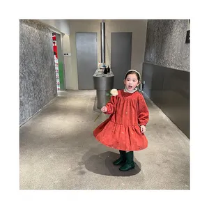 2022 Top Selling Children's Spring New Products Children's Clothing Girls Red Plain Dress