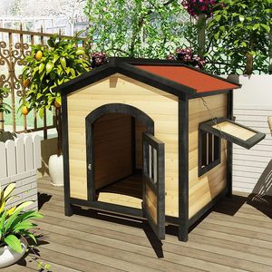 Casa para Perros de Madera Maciza, Grande, Impermeable, para Exteriores, con Techo - Product Image 1