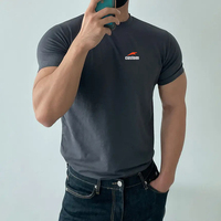T-shirt pour homme, 95% coton, 5% élasthanne, col rond, vêtements de sport, athlétique, coupe ajustée, manches courtes