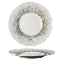 Assiettes plates en céramique personnalisées avec logo imprimé, bord doré, vaisselle de restaurant, plat à dessert blanc, assiette ronde en porcelaine