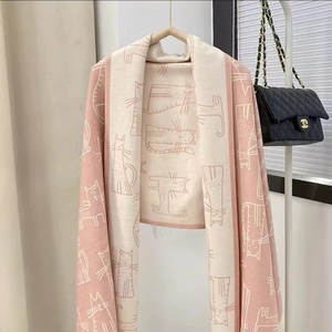 Hiver Chat Tassel Pashmina Châles Wraps Grandes écharpes Cachemire Feel Echarpe pour Femmes - Product Image 3