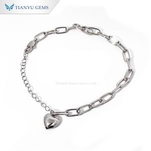 Tianyu Gems Y2K Style Silver Tone <b>Copper</b> <b>Bracelet</b> with Heart Pendant and Trendy Minimalist Fashion Jewelry - Product Image 1