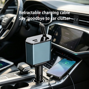 Cargador de coche giratorio de fábrica con 4 puertos de salida, cable tipo C extensible integrado, logotipo personalizado, cargador de teléfono para camión y caravana - Product Image 3