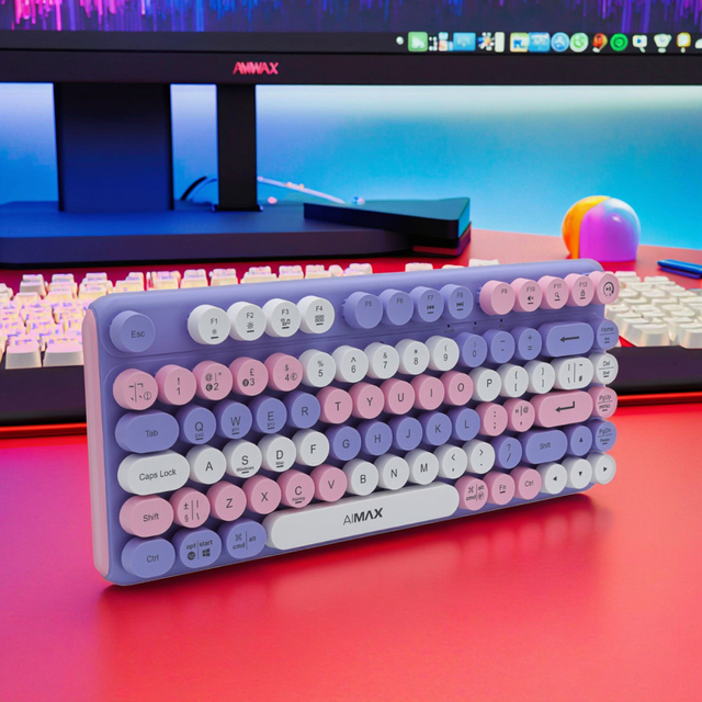 Professional Retro Wireless Mechanical Keyboard with Punk Round Keycaps Compact 81-Key LED Backlit Gaming Keyboard for PC Tablet