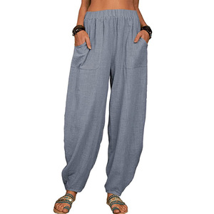 Pantaloni larghi casual Harlan in <span class=keywords><strong>lino</strong></span> di cotone a <span class=keywords><strong>vita</strong></span> <span class=keywords><strong>alta</strong></span> per la casa da donna - Product Image 3