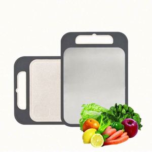 Planche à découper 2 en 1 en acier inoxydable et en paille de blé, double face, en acier inoxydable 304 - Product Image 1