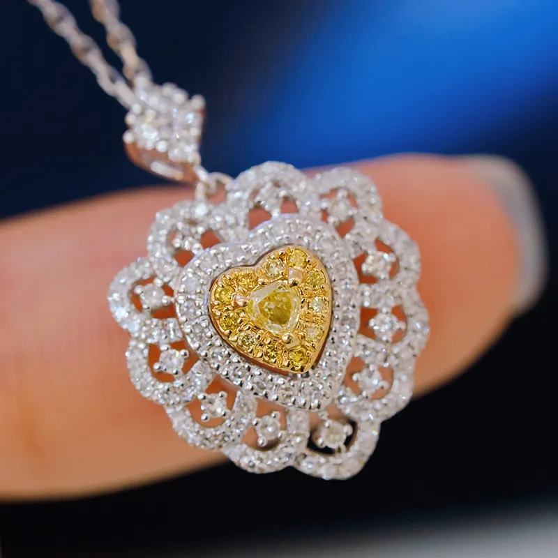Jewelry Customization 2023 Fine Jewelry Sets 18k White Gold Yellow Diamond Heart Pendant Necklace For Women