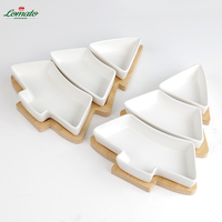 Plat de service en céramique de Noël plateau d'apéritif amovible plateau à Dessert assiette en porcelaine avec plateau en bambou pour la fête de mariage
