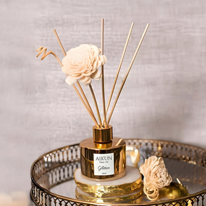 Aikun Low MOQ 100ml Round Glass White Box Gold Foil Logo Any Scent 60-Day Lasting Reed <b>Diffuser</b> Gift Set for Decor Shops Buyer - Product Image 2