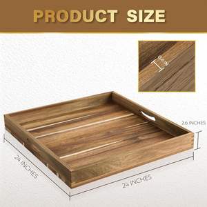 Bandeja Otomana Cuadrada Extra Grande <span class=keywords><strong>de</strong></span> Madera <span class=keywords><strong>de</strong></span> Acacia <span class=keywords><strong>de</strong></span> 24 Pulgadas, Bandejas Decorativas <span class=keywords><strong>de</strong></span> Estilo Rústico para Mesa <span class=keywords><strong>de</strong></span> Centro, Bandejas para Encimera, Charcutería - Product Image 4