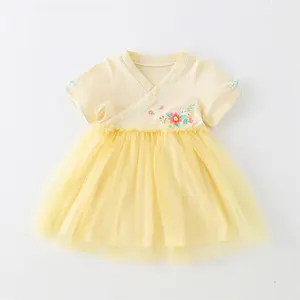 Vestido infantil personalizado de aniversário, vestido para crianças menina amarelo