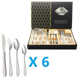Giá tốt cao cấp <span class=keywords><strong>Flatware</strong></span> bộ hoàn chỉnh 24 mảnh đồ ăn đặt nhà hàng Bạc dao kéo thiết lập với Hộp quà tặng - Product Image 1