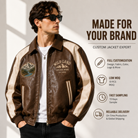 Blouson en cuir vintage personnalisé pour homme, marron vieilli, avec fermeture éclair, broderie montagne, style rétro moto bomber, OEM