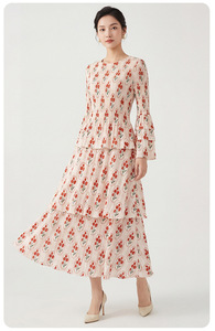 Vestido Maxi Floral con Volantes de Diseño PY Fashion, Elegante y Casual para Mujer, Doble Capa, Estilo Coreano, Poliéster, Venta al Por Mayor - Product Image 3