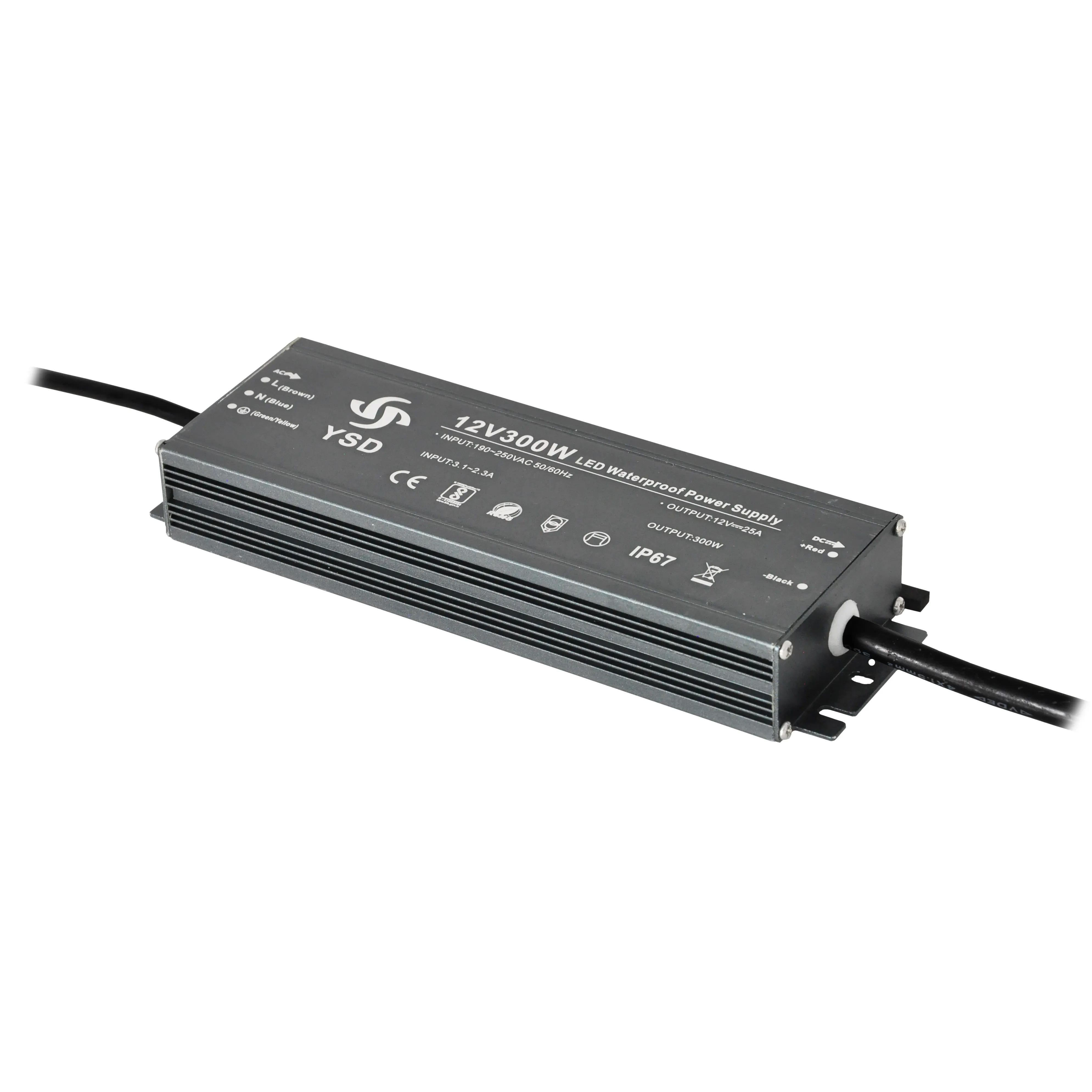 YSD Factory Price Hot Sale IP67 100W 200W 250W 300W 12V 24V DC Power Supply Waterproof LED Driver