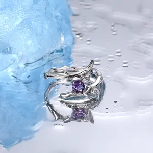 Joacii工厂925纯银镀金几何紫水晶锆石4毫米圆形锆石女式不规则戒指
