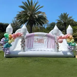 PVC fabric giant wedding bouncy castle double slide white bounce house for party rental